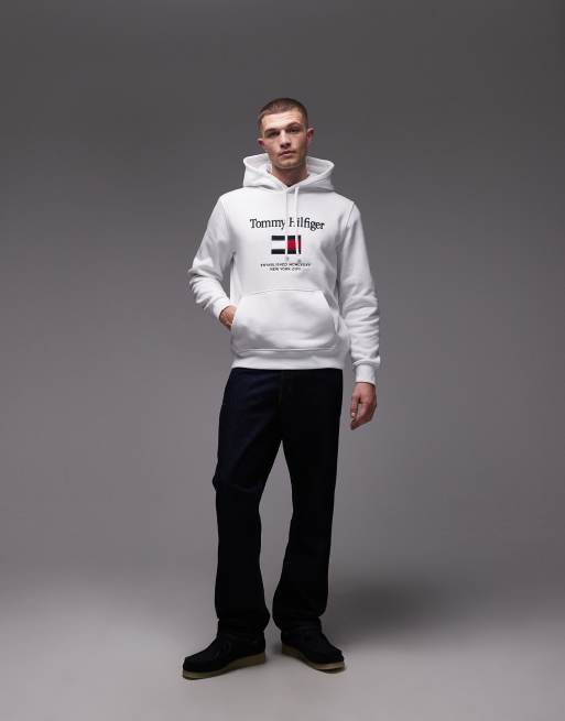 Tommy Hilfiger – Vit huvtröja med stor, centrerad logga med broderad flagga , 2 av 5