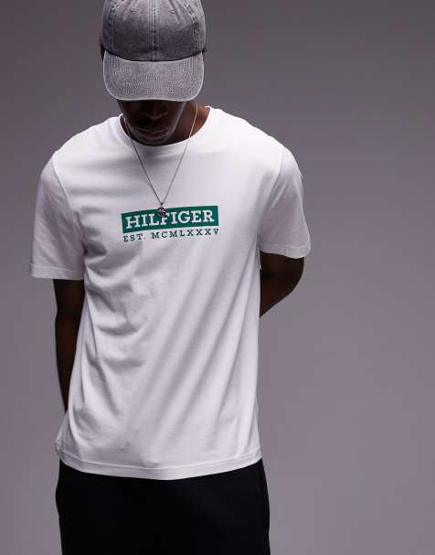 Tommy Hilfiger – Vit och grön t-shirt med stor logga - view 1