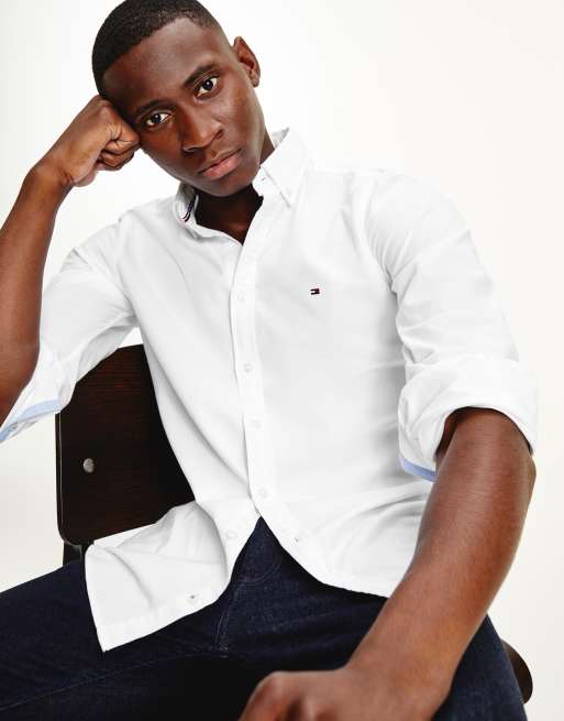 Tommy Hilfiger Vit Oxfordskjorta med stretch med smal passform