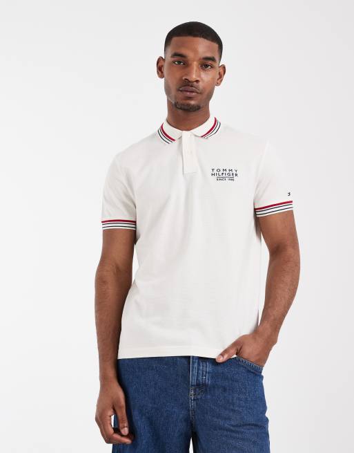 Tommy Hilfiger – Vit pikétröja med kantrand på kragen och muddarna, 2 av 5