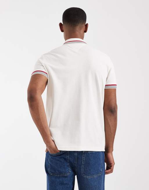 Tommy Hilfiger – Vit pikétröja med kantrand på kragen och muddarna, 4 av 5