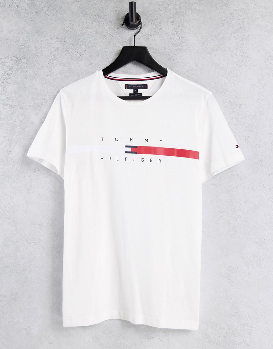 Tommy Hilfiger – Vit t-shirt global rand och logga på bröstet-Vit/a