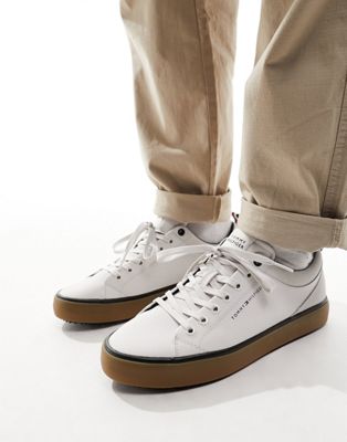Tommy Hilfiger vulcanized cleat low leather trainers in white - ASOS Price Checker