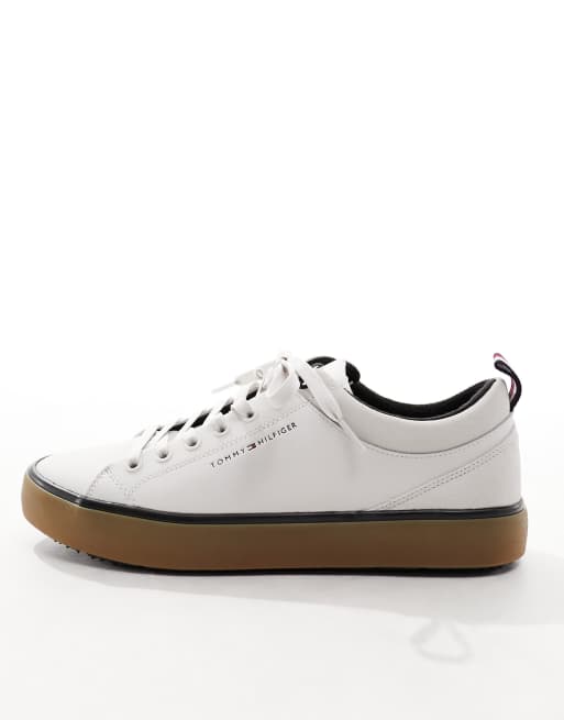 Tommy Hilfiger vulcanized cleat low leather trainers in white ASOS