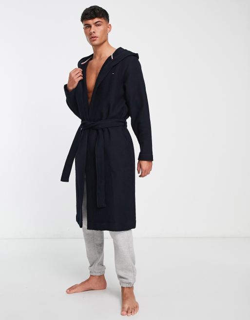 Tommy Hilfiger waffle dressing gown in navy ASOS