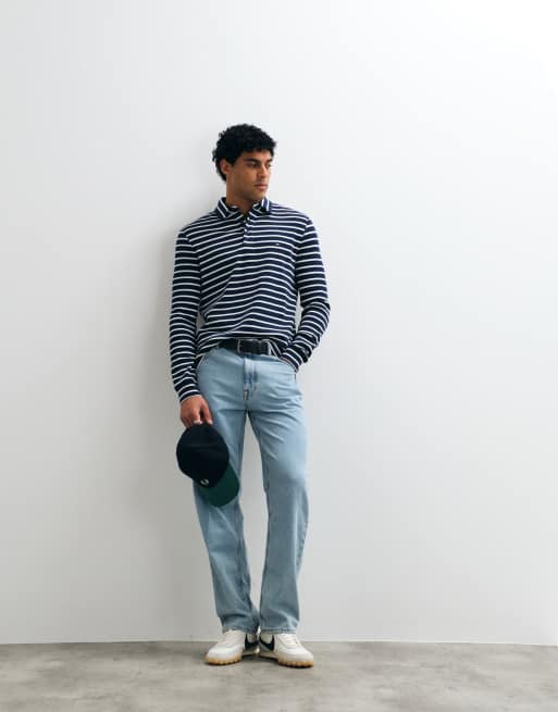 Tommy Hilfiger waffle long sleeve polo shirt in navy stripe, 2 of 5
