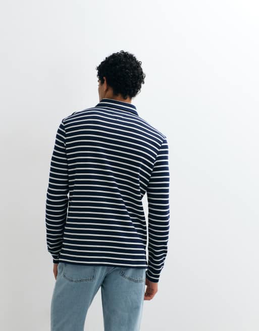 Tommy Hilfiger waffle long sleeve polo shirt in navy stripe, 5 of 5
