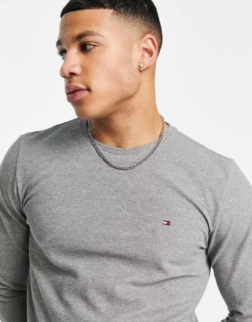 Tommy Hilfiger waffle long sleeve t shirt in gray