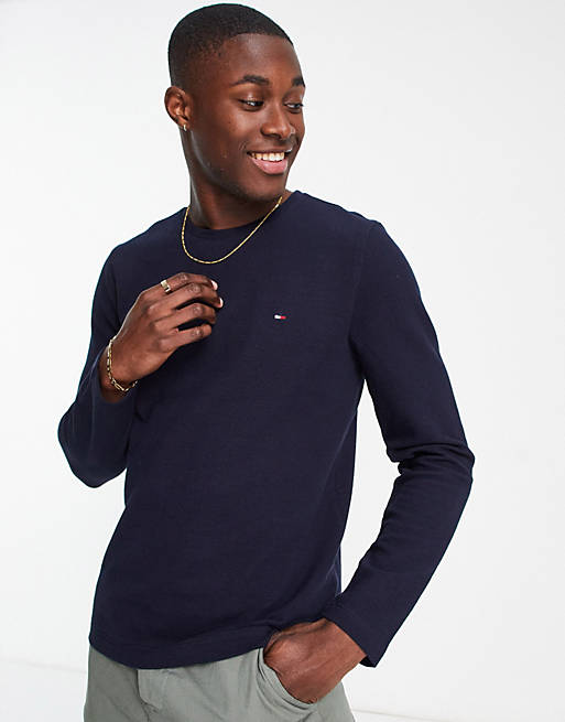 Tommy Hilfiger waffle long sleeve t-shirt in navy | ASOS