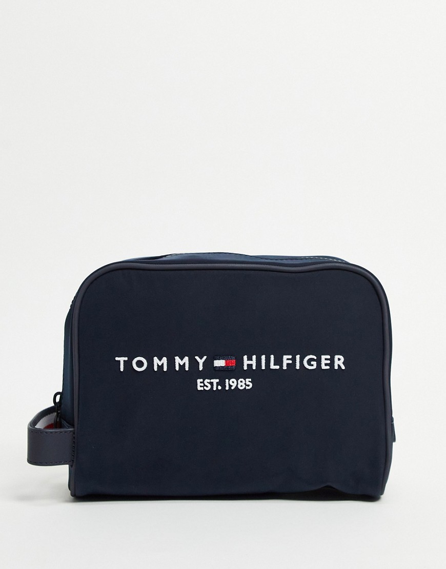 Tommy Hilfiger Wash Bag With Established Logo In Navy