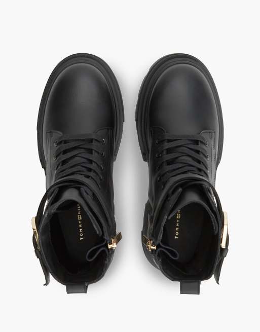 Tommy Hilfiger wasserfeste Leder-Stiefel mit grober Schnürung in Schwarz, 3 von 7