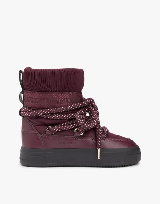 Tommy Hilfiger Water repellent lace-up snow boots in dark purple