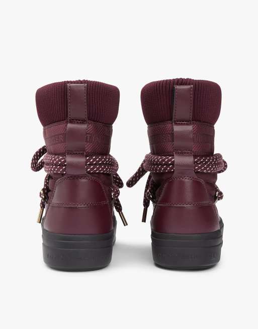 Tommy Hilfiger Water repellent lace-up snow boots in dark purple