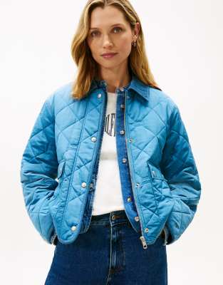 Tommy Hilfiger - Wattierte, wasserabweisende Steppjacke in Dunkelblau mit Flaggenlogo