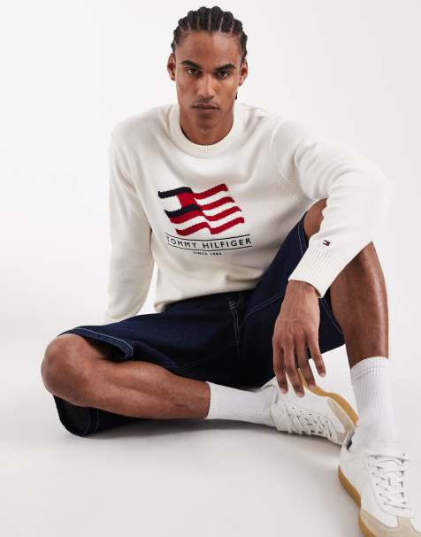 Tommy Hilfiger waving flag knitted jumper in white - view 1