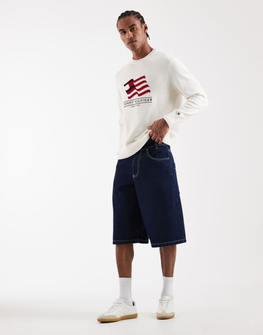 Tommy Hilfiger waving flag logo knit sweater in white, 2 of 5