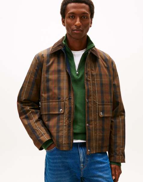 Tommy Hilfiger Waxed tartan check relaxed barn jacket in brown - view 1