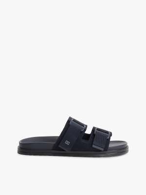  Webbing strap buckle suede sandals in dark blue