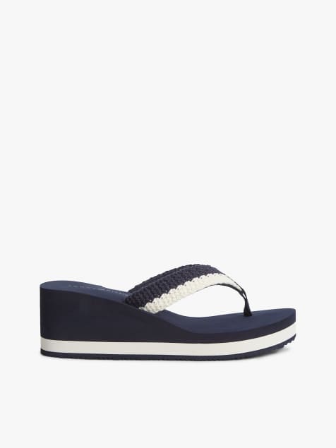 Tommy Hilfiger Wedge heel woven flip-flops in dark blue - view 1