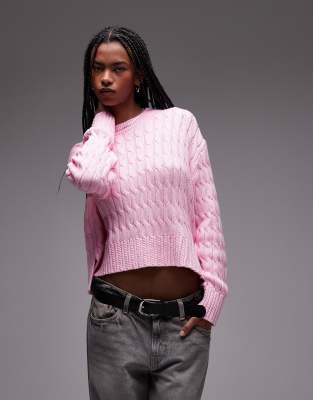 Tommy Hilfiger - Weicher Pullover in Hellrosa mit Zopfmuster