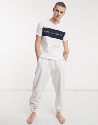 Tommy Hilfiger crew neck lounge t-shirt with contrast chest panel and logo in white - ASOS Price Checker