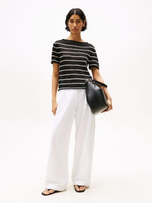 Tommy Hilfiger - Weite Hose in Weiß mit Leinenanteil