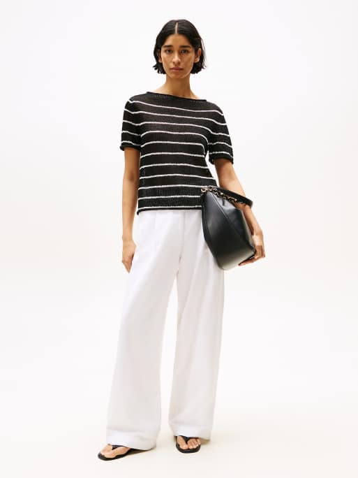 Tommy Hilfiger – Weite Hose in Weiß mit Leinenanteil