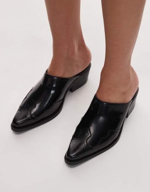 Tommy Hilfiger western detail pointed heeled mules in black, 2 of 4