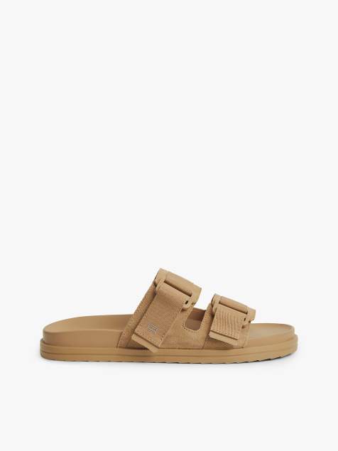 Tommy Hilfiger – Wildleder-Sandalen in Hellbraun mit gewebtem Riemen und Schnalle - view 1