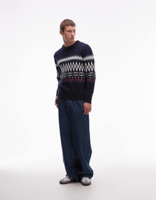 Tommy Hilfiger – Wollpullover in Marineblau und Weiß mit Norwegermuster, 2 von 5