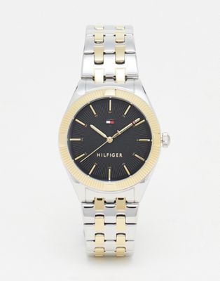 Tommy Hilfiger womens bracelet watch with black dial in gold/silver