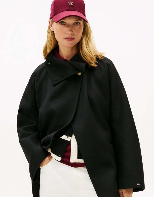 Tommy Hilfiger Wool blend funnel neck oversized coat in black