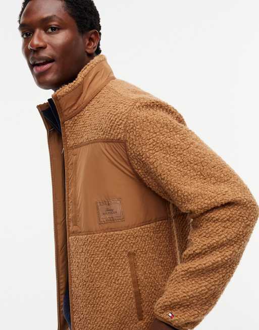 Tommy Hilfiger Wool blend teddy fleece zip-thru jumper in tawny, 7 of 7