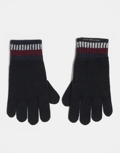 Tommy Hilfiger wool gloves with stripe cuff in black - view 1