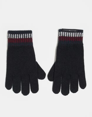 wool gloves with striped cuffs in black