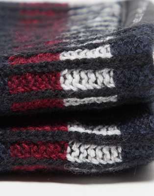 Tommy Hilfiger Wool Gloves With Striped Cuffs In Black
