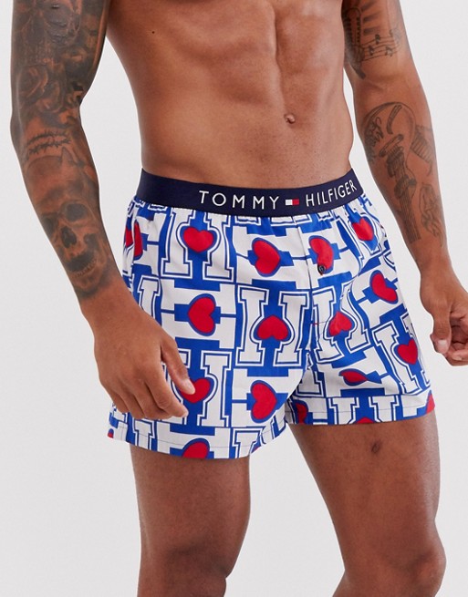 Tommy Hilfiger woven boxer in blue with heart print