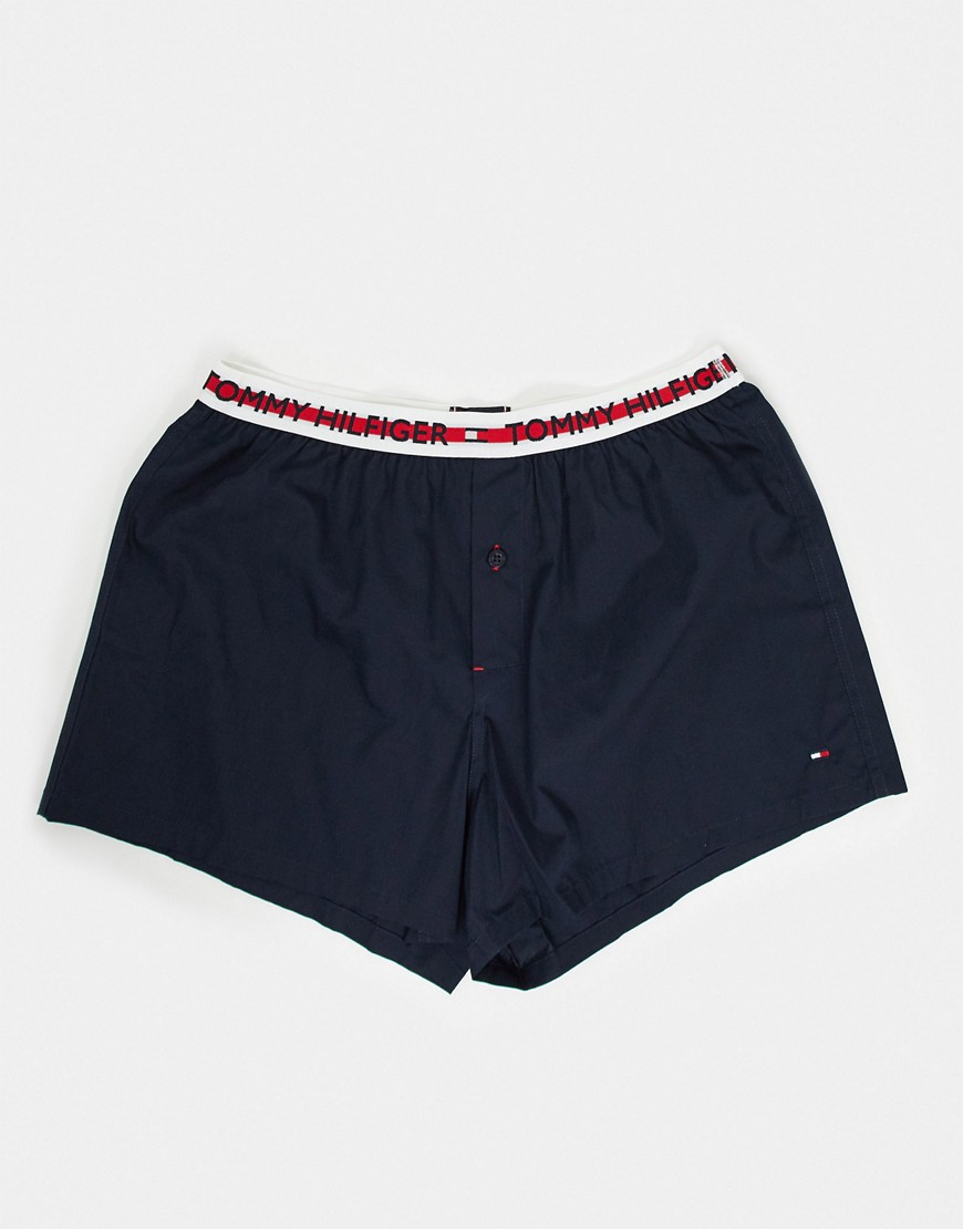 Tommy Hilfiger woven boxer in navy with contrasting stripe logo waistband