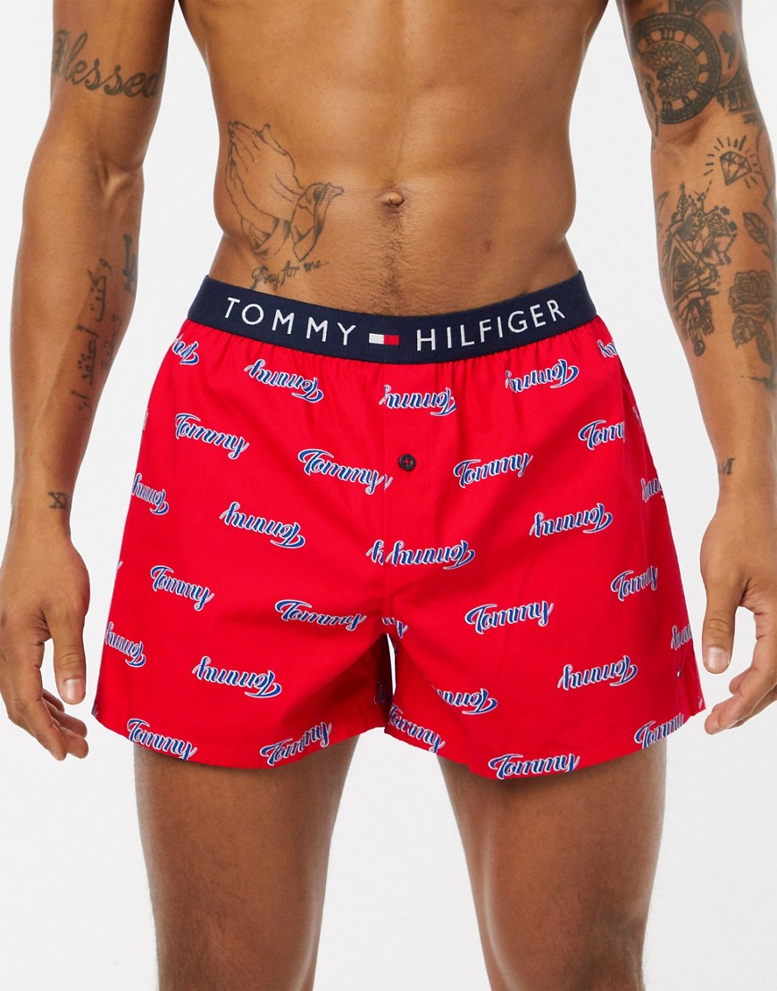 Tommy Hilfiger woven boxer in red with repeat print