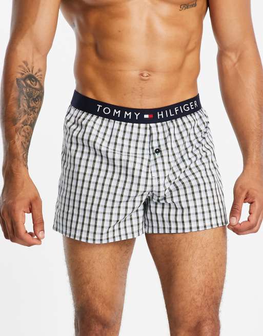 TOMMY HILFIGER Woven boxer shorts in gray/ white