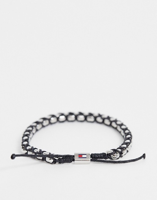 Tommy Hilfiger woven bracelet in silver and black