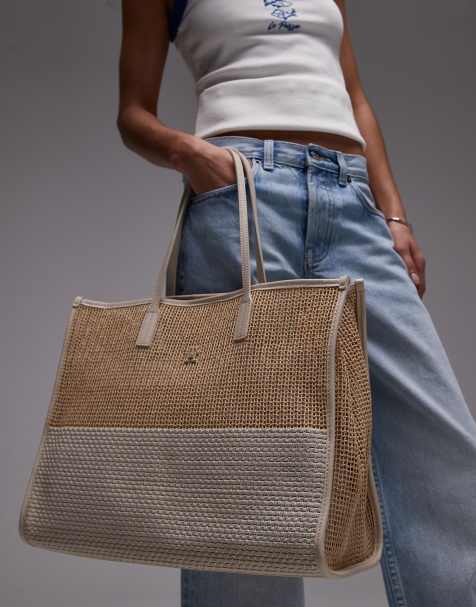 Tommy Hilfiger woven straw tote bag in beige - view 1