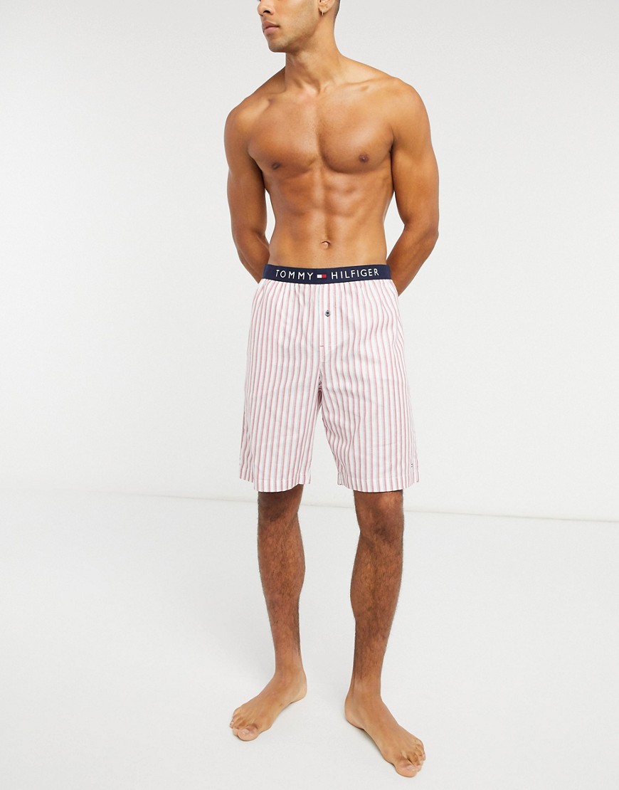 Tommy Hilfiger woven stripe sleep shorts in red