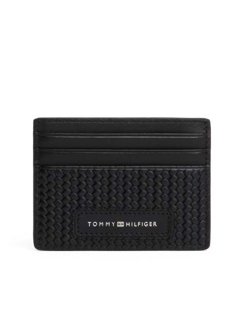Tommy Hilfiger woven texture card holder in black - view 1