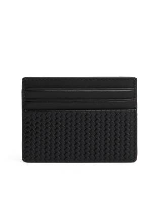 Tommy Hilfiger Woven Texture Card Holder In Black