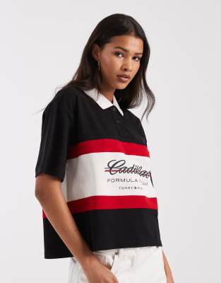 X Cadillac F1 - Chemise style rugby coupe carrée à manches courtes - Noir M