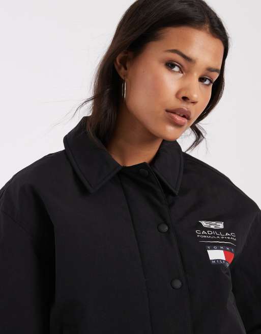 Tommy Hilfiger x Cadillac F1 logo cropped jacket in black, 2 of 4