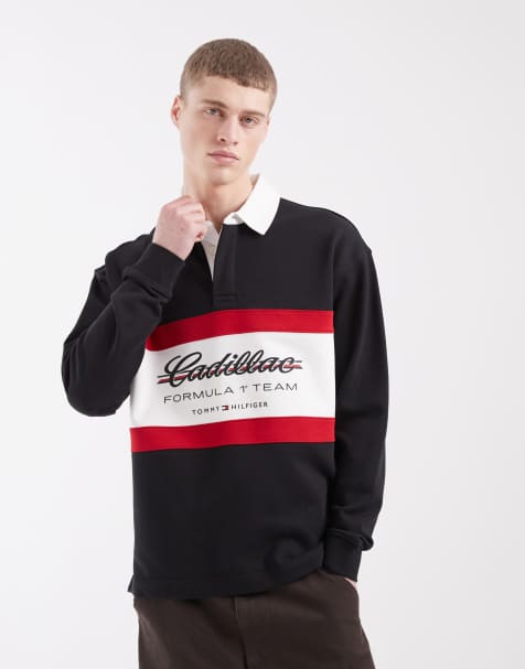 Tommy Hilfiger x Cadillac F1 panelled rugby shirt in black