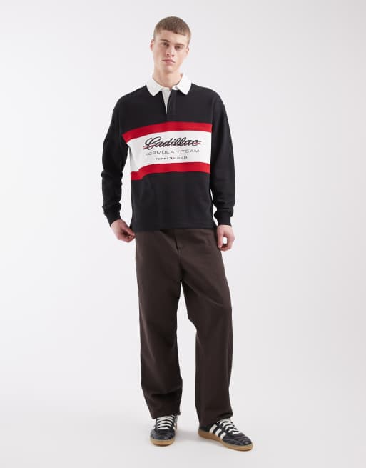 Tommy Hilfiger x Cadillac F1 panelled rugby shirt in black, 2 of 5