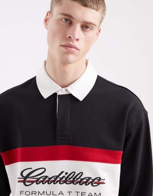 Tommy Hilfiger x Cadillac – F1 – Rugby-Shirt in Schwarz mit Bahnendesign, 3 von 5